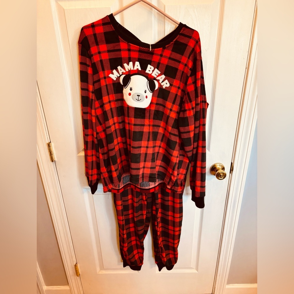 Cuddl Duds Red and Black Plaid "Mama Bear" Pajama Set